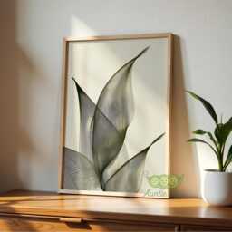 Green Abstract Botanical Wall Art, Japandi Minimalist Print, Modern Elegant Leaf Poster, Neutral Nature Home Decor - thumbnail 3