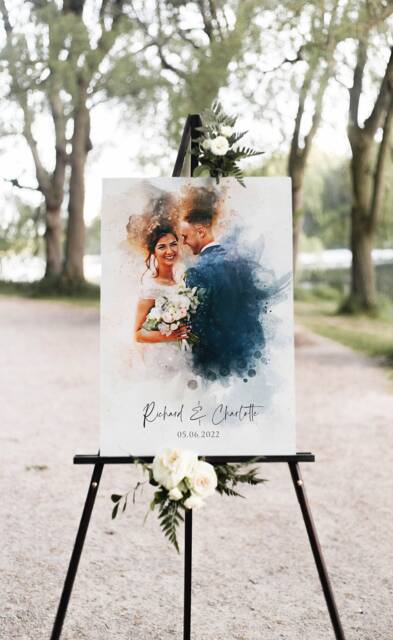 Wedding Sign, Personalised Watercolour Portrait, Gift, Couple Anniversary Gift, Illustration - image 1