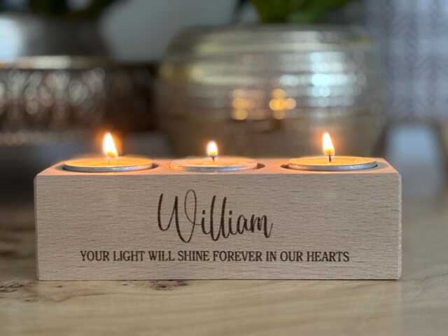 Engraved Memorial Beech Wood Double Or Triple Candle/Tea Light Holder, Custom Personalised - image 1
