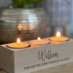 Engraved Memorial Beech Wood Double Or Triple Candle/Tea Light Holder, Custom Personalised - thumbnail 2