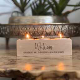 Engraved Memorial Beech Wood Double Or Triple Candle/Tea Light Holder, Custom Personalised - thumbnail 3