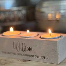 Engraved Memorial Beech Wood Double Or Triple Candle/Tea Light Holder, Custom Personalised - thumbnail 4