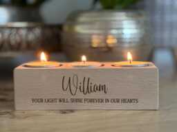 Engraved Memorial Beech Wood Double Or Triple Candle/Tea Light Holder, Custom Personalised - thumbnail 1