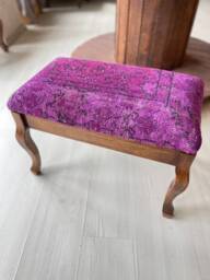 Vintage Carpet Stool, Beech Wood Ottoman, Home Decor - thumbnail 1