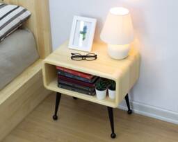 Handmade Wood Nightstand With Metal Legs Mid Century Bedside Table - thumbnail 1