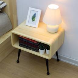 Handmade Wood Nightstand With Metal Legs Mid Century Bedside Table - thumbnail 2