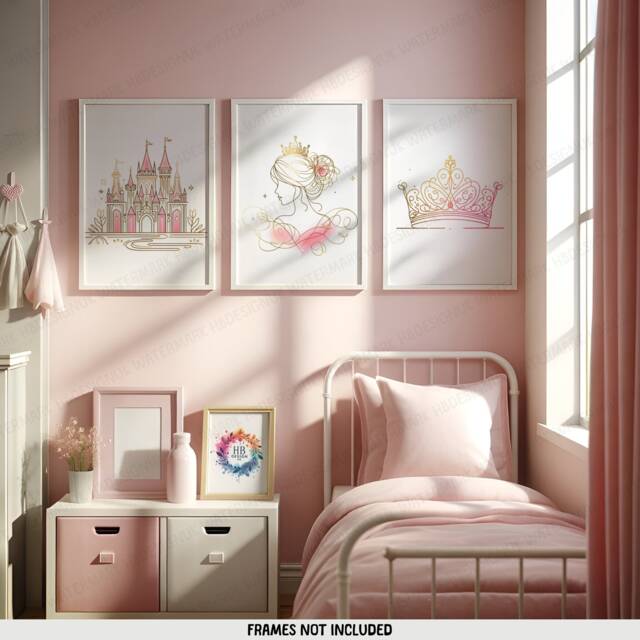 Girls Bedroom Princess Prints - Set Of 3 Posters - Kids Print Girl Room Wall Art Nursery Decor Watercolour Artwork Gifts - image 1