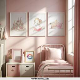 Girls Bedroom Princess Prints - Set Of 3 Posters - Kids Print Girl Room Wall Art Nursery Decor Watercolour Artwork Gifts - thumbnail 1