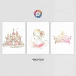 Girls Bedroom Princess Prints - Set Of 3 Posters - Kids Print Girl Room Wall Art Nursery Decor Watercolour Artwork Gifts - thumbnail 2