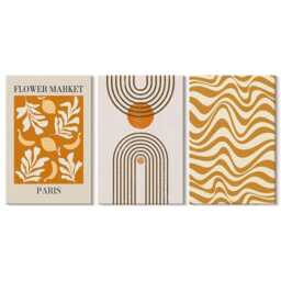 Canvas Set Of 3 Wall Art - Floral & Geometric Patterns Fashion Posters, Orange Print, ? Decor - thumbnail 2