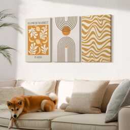 Canvas Set Of 3 Wall Art - Floral & Geometric Patterns Fashion Posters, Orange Print, ? Decor - thumbnail 1