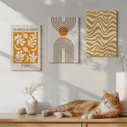 Canvas Set Of 3 Wall Art - Floral & Geometric Patterns Fashion Posters, Orange Print, ? Decor - thumbnail 3