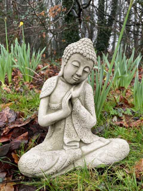 Resting Buddha Stone Statue - Outdoor Garden Ornament Zen Monk British Made Sculpture Calming Gift - image 1