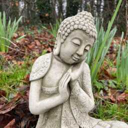 Resting Buddha Stone Statue - Outdoor Garden Ornament Zen Monk British Made Sculpture Calming Gift - thumbnail 3