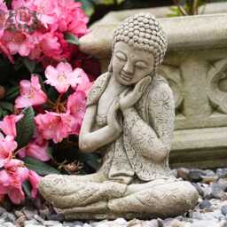 Resting Buddha Stone Statue - Outdoor Garden Ornament Zen Monk British Made Sculpture Calming Gift - thumbnail 2