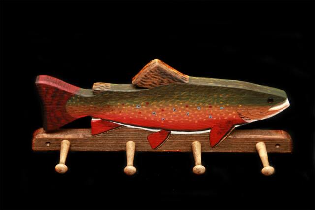 Hand Carved Brook Trout Coat Rack With 4 Pegs Is 20