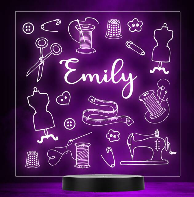 Sewing Fashion Hobby Craft Textiles Personalised Colour Change Lamp Night Light - image 1