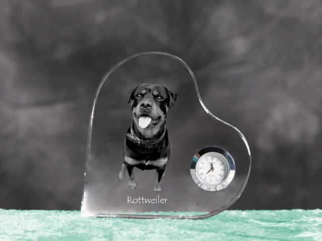 Rottweiler - Crystal Clock in The Shape Of A Heart With Image Pure-Bred Dog - image 1
