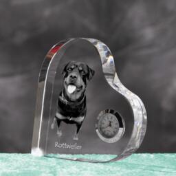 Rottweiler - Crystal Clock in The Shape Of A Heart With Image Pure-Bred Dog - thumbnail 2