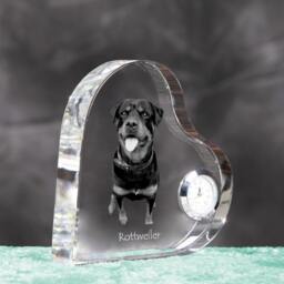 Rottweiler - Crystal Clock in The Shape Of A Heart With Image Pure-Bred Dog - thumbnail 3