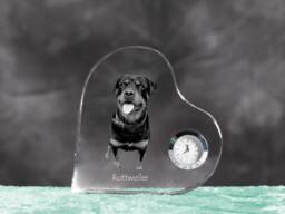 Rottweiler - Crystal Clock in The Shape Of A Heart With Image Pure-Bred Dog - thumbnail 1