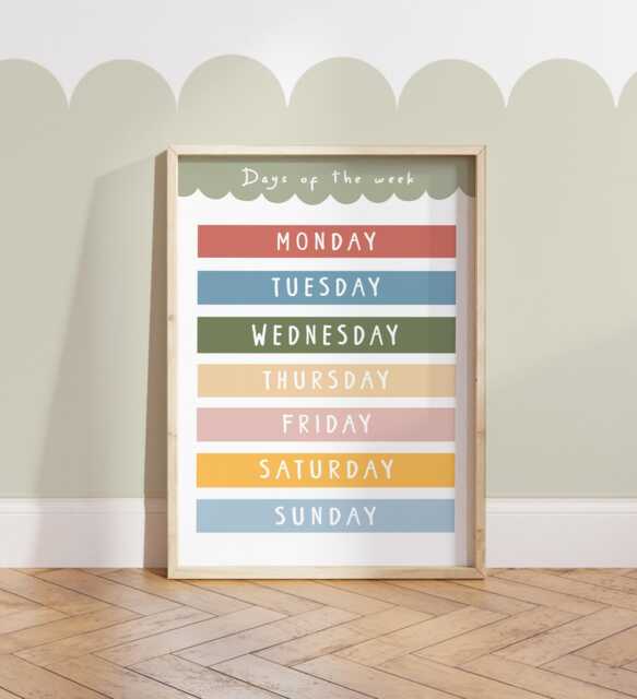 Colourful Days Of The Week Print, Educational Learning Poster, Classroom Decor, Education Montessori Neutral Playroom Prints - image 1
