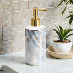 Bathroom Luxury 6 Piece Set Stone Soap Dispenser, Tumbler , Dish, Toothbrush Holder, Tray, Unique Decor - thumbnail 2