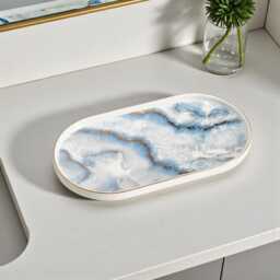 Luxury Blue Stone Bathroom Set, Gold Accent Decor, 6 Piece - thumbnail 4