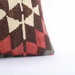 Vintage Turkish Kilim Pillow Cover Handwoven Wool Cushion, 16x16 - thumbnail 2