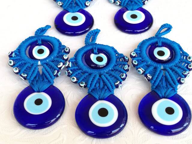 Macrame Blue Evil Eye Wall Hanging - Housewarming Gift, New Home Blessing, Spiritual Protection Decor - image 1
