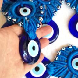 Macrame Blue Evil Eye Wall Hanging - Housewarming Gift, New Home Blessing, Spiritual Protection Decor - thumbnail 2