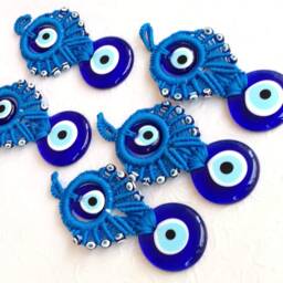Macrame Blue Evil Eye Wall Hanging - Housewarming Gift, New Home Blessing, Spiritual Protection Decor - thumbnail 3