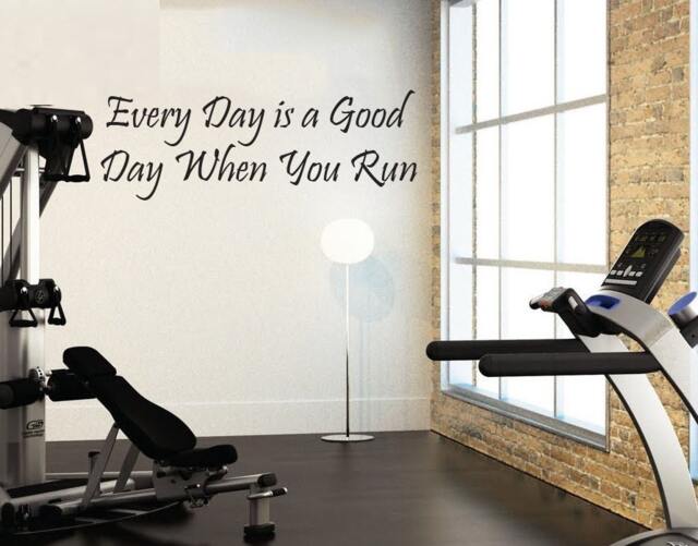 "Everyday Is A Good Day When You Run, Wall Decor Vinyl Decal Gym Workout Motivation Quote 13""x36""" - image 1