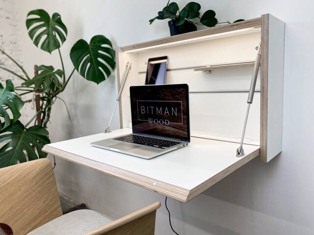 Original Folding Desk White Wall Mounted Home Office Floating Fold Down Space Saving Workstation - image 1