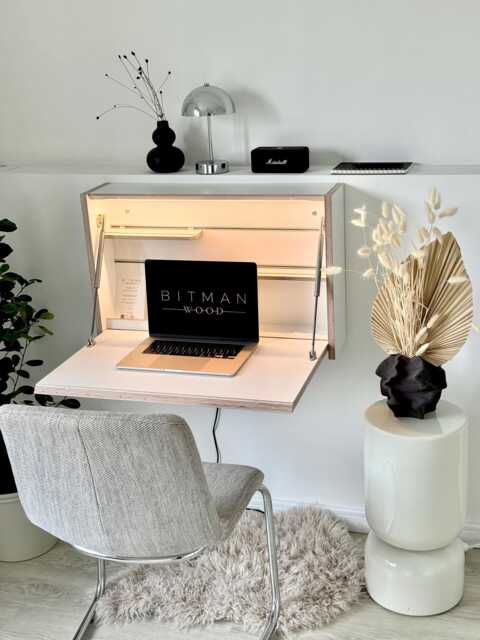 Original Folding Desk White Wall Mounted Home Office Floating Fold Down Space Saving Workstation - image 1
