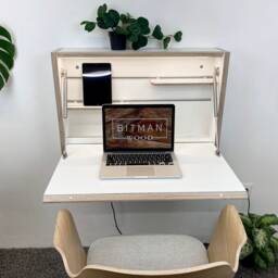 Original Folding Desk White Wall Mounted Home Office Floating Fold Down Space Saving Workstation - thumbnail 2