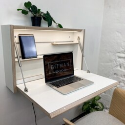 Original Folding Desk White Wall Mounted Home Office Floating Fold Down Space Saving Workstation - thumbnail 3