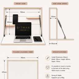 Original Folding Desk White Wall Mounted Home Office Floating Fold Down Space Saving Workstation - thumbnail 4