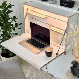 Original Folding Desk White Wall Mounted Home Office Floating Fold Down Space Saving Workstation - thumbnail 3