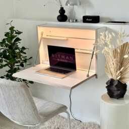 Original Folding Desk White Wall Mounted Home Office Floating Fold Down Space Saving Workstation - thumbnail 2