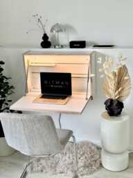 Original Folding Desk White Wall Mounted Home Office Floating Fold Down Space Saving Workstation - thumbnail 1