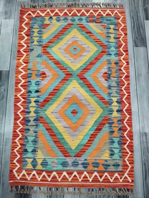 Tribal Kilim Rug, Handmade Artisan Afghan Turkish Scandinavian Navajo Bohemian Flatweave Wool Rug 128x80 cm - image 1