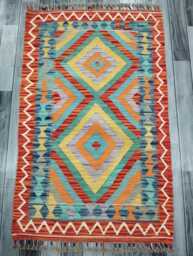 Tribal Kilim Rug, Handmade Artisan Afghan Turkish Scandinavian Navajo Bohemian Flatweave Wool Rug 128x80 cm - thumbnail 1