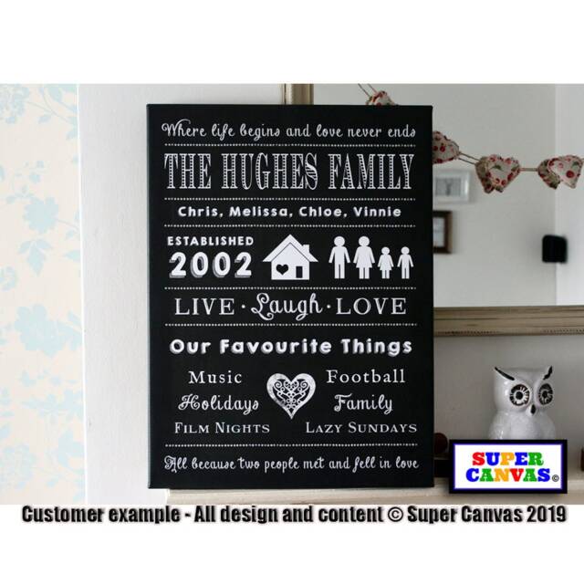 Family Word Art Personalised Handmade Wall Hanging Framed Canvas Print Wife Husband Mum Dad Friend Fathers Day Birthday Gift - image 1