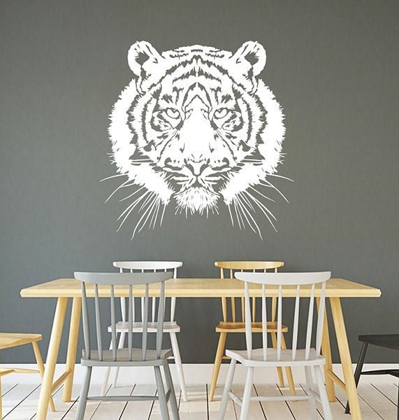 Tiger Head Wall Decal Predator African Wildcat Vinyl Sticker Safari Wildlife Art Home Interior Living Room Bedroom Office Animal Decor 1Twc - image 1