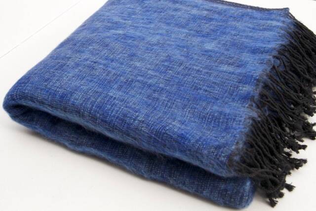 Blue Yak Wool Blanket Hand-Loomed Nepal Shawl Wrap - image 1