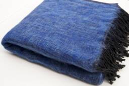 Blue Yak Wool Blanket Hand-Loomed Nepal Shawl Wrap