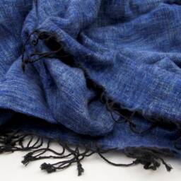 Blue Yak Wool Blanket Hand-Loomed Nepal Shawl Wrap - thumbnail 3