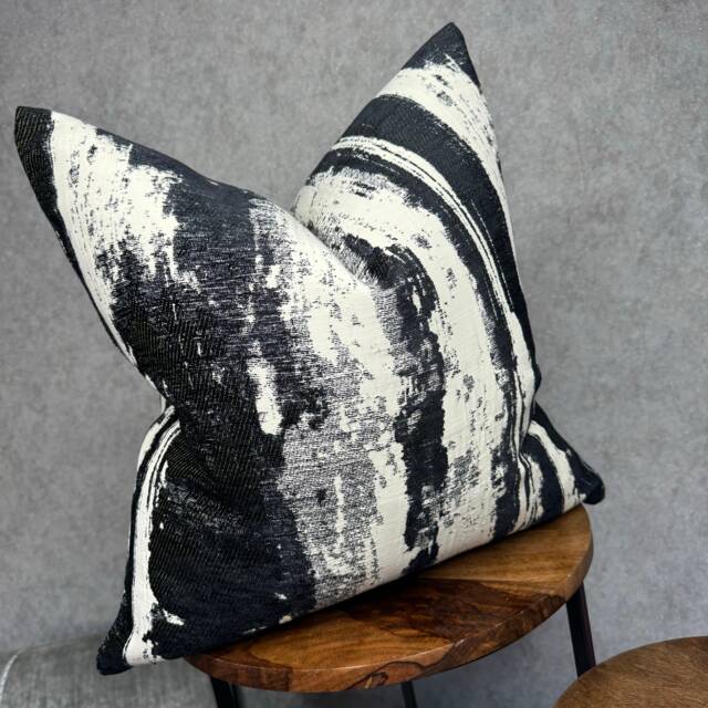 Black - Cream Cushion Cover Marble Pillow Clarke & Designer Fabric Monochrome Throw Luxury - image 1