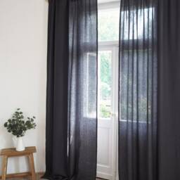 Charcoal Linen Curtain Panel, Rod Pocket, Custom Size - thumbnail 3